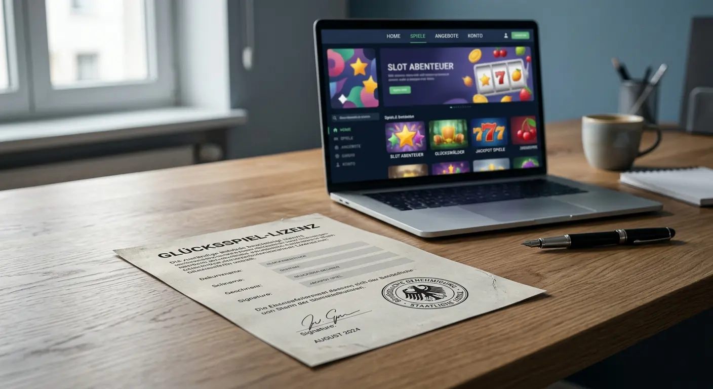 Beste Online Casinos ohne Lizenz 2026 – neutrales Lizenzdokument und Laptop mit Casino-Lobby